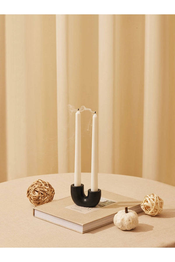 Nordic Style U Shaped Concrete Candle Holder - Black-Casa Amarosa-lobo nosara